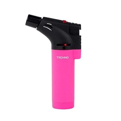 Pink dual-colored easy-to-grip flat base handheld torch with adjustable flame and a chic smooth design