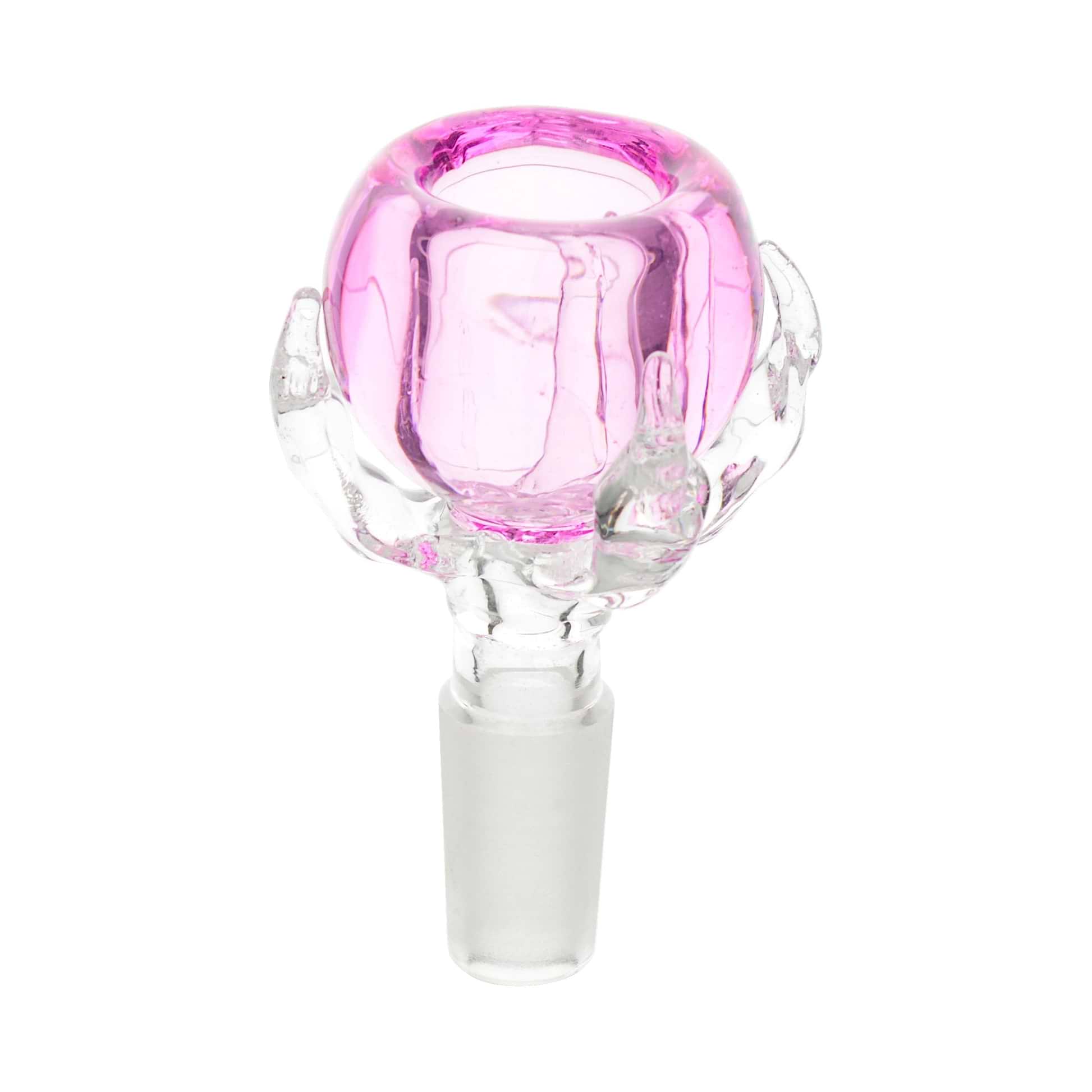 Chic 14mm rosy crystal glass bowl for bong smoking accessory with pink crystal clear claws as if holding a glass of of wine