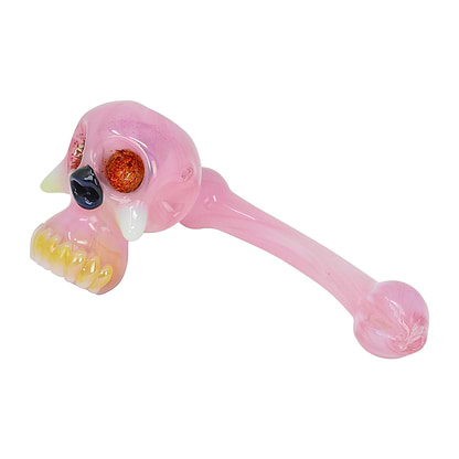 Easy-to-use pink 7.5-inch bubbler smoking device with a dope skull design and a hammer-like shape