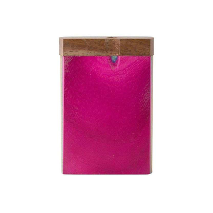 Pink handy highly discreet wooden dugout small container smoking accessory with multicolored border rustic design