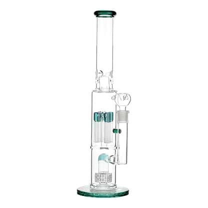 Teal Huge 17-inch glass quad octo percolated bong smoking device 4 tree percs, matrix perc and UFO perc sleek look