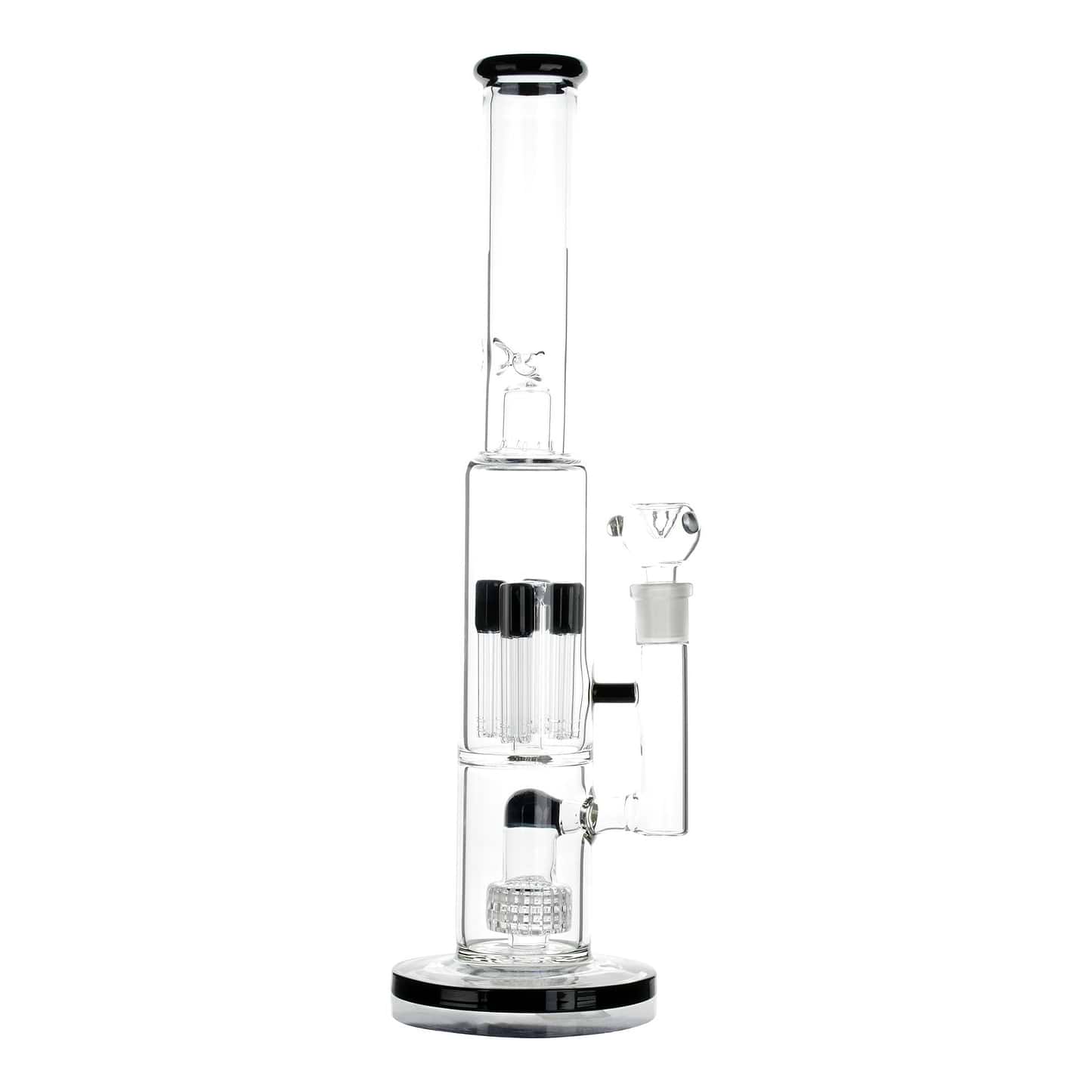 Black Huge 17-inch glass quad octo percolated bong smoking device 4 tree percs, matrix perc and UFO perc sleek look