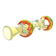 Full shot of rasta-themed glass oney smoking device in red, yellow and green color swirls mouthpiece slightly left