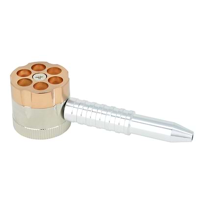 5-inch metal pipe smoking device with 6 rotating chambers, grinder screw-shaped textured body Russian Roulette revolver gun