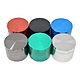High angle shot of 6 closed 48mm grinder smoking accessory lid with smooth surface ridges on the side