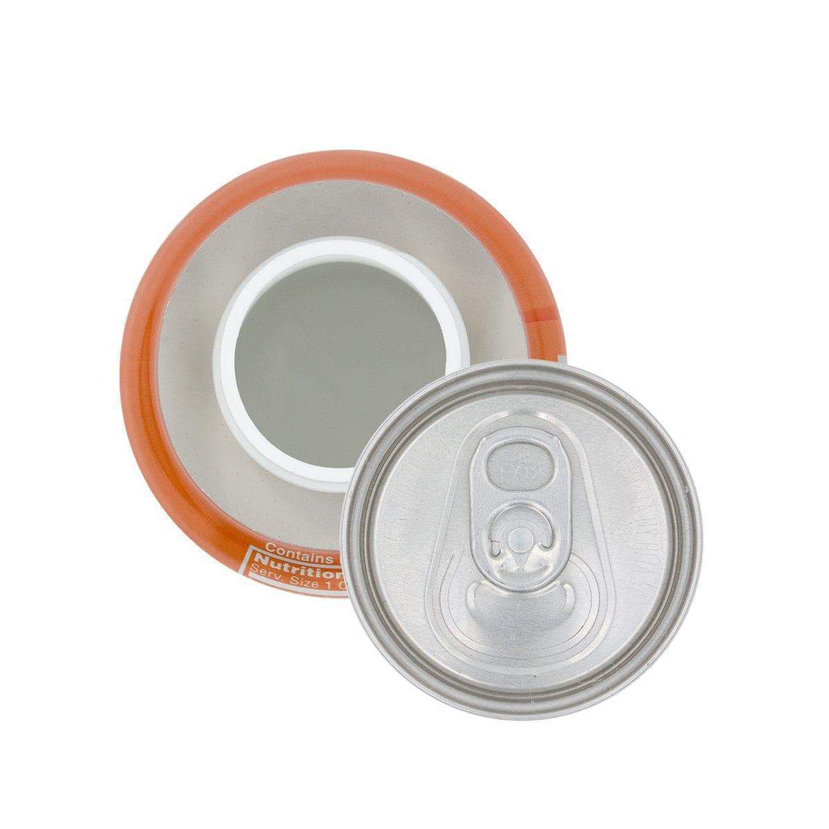 Top view of opened discreet soda stash storage container with realistic shape design of real fanta can