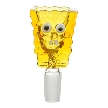 Orange 14mm cartoon-inspired glass bowl for male joint bong accessory bowl designed with funny sculpted face of Spongebob