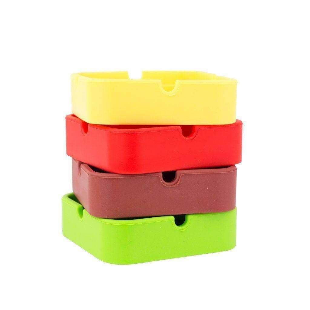 4 Square silicone ashtray smoking accessories in plain designs and different colors