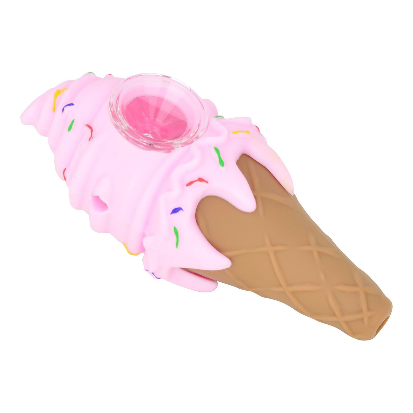5-inch shatterproof and easy-to-hold silicone smoking device with a fun strawberry ice cream cone design