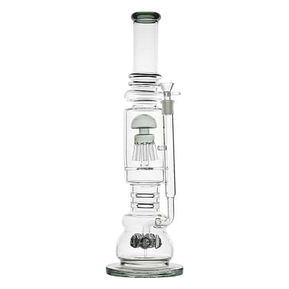 Huge long 18-inch bong beaker style smoking device with jellyfish-looking centerpiece spider design perc