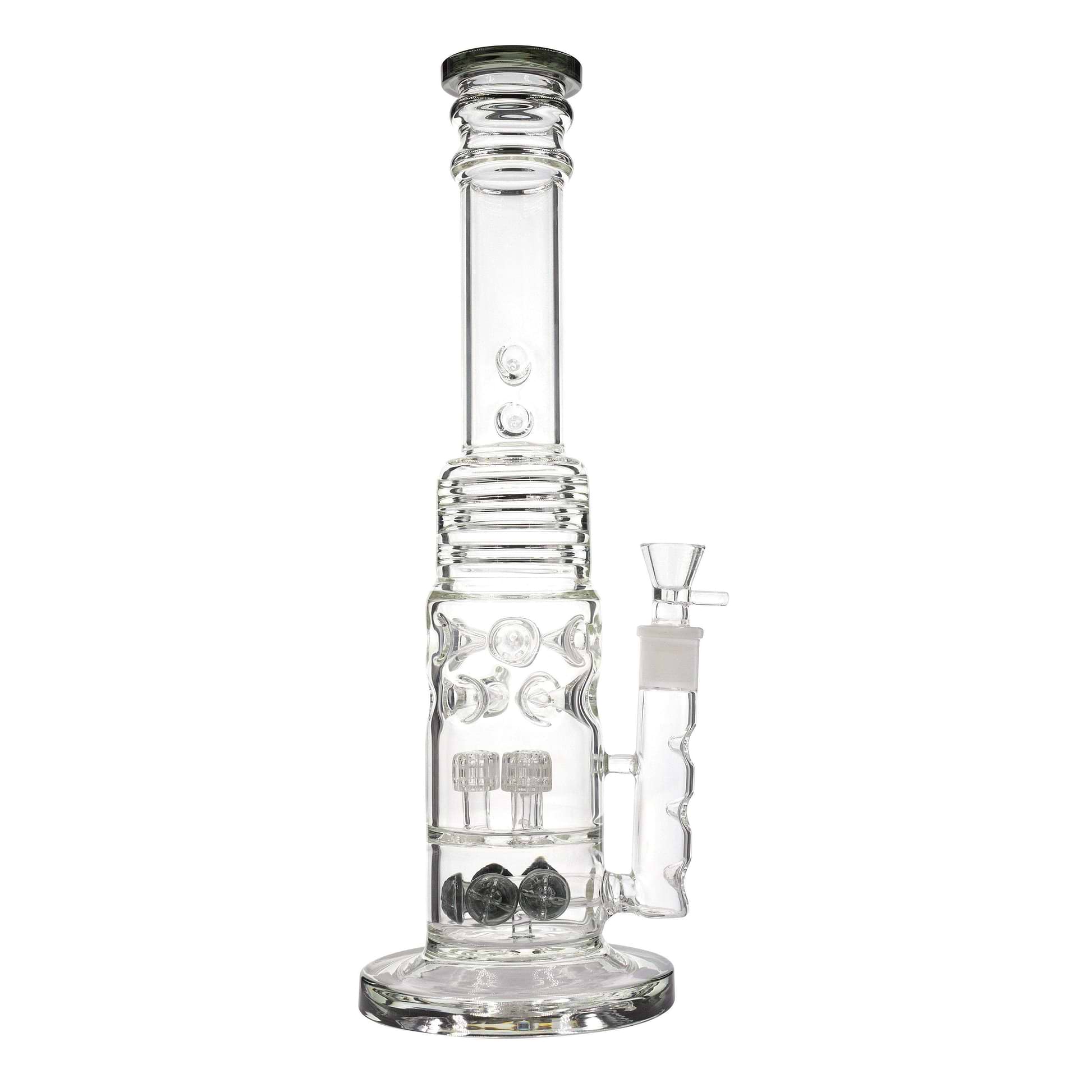 Grey 16-inch glass monster bong smoking device with 8 percs built-in splashguards sturdy base clean look