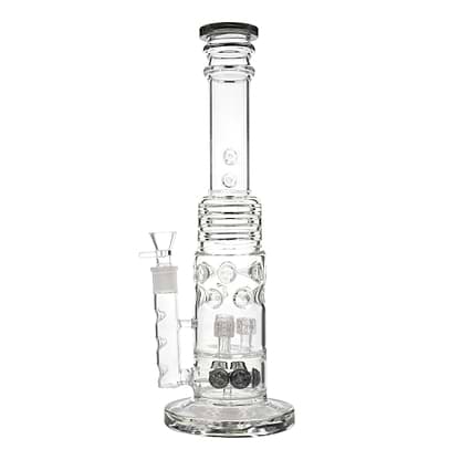 Grey 16-inch glass monster bong smoking device with 8 percs built-in splashguards sturdy base clean look