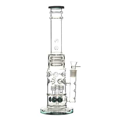 Teal 16-inch glass monster bong smoking device with 8 percs built-in splashguards sturdy base clean look