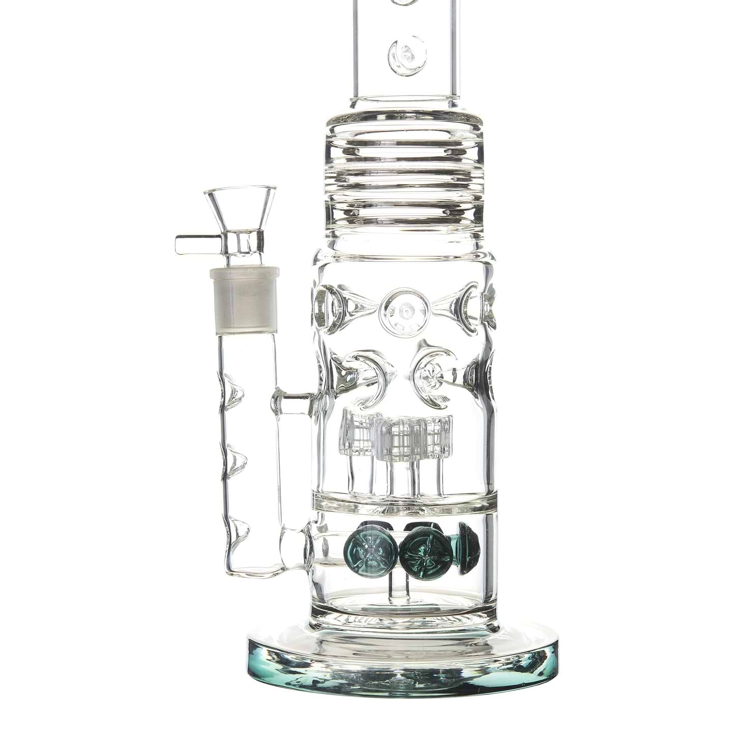 Teal 16-inch glass monster bong smoking device with 8 percs built-in splashguards sturdy base clean look