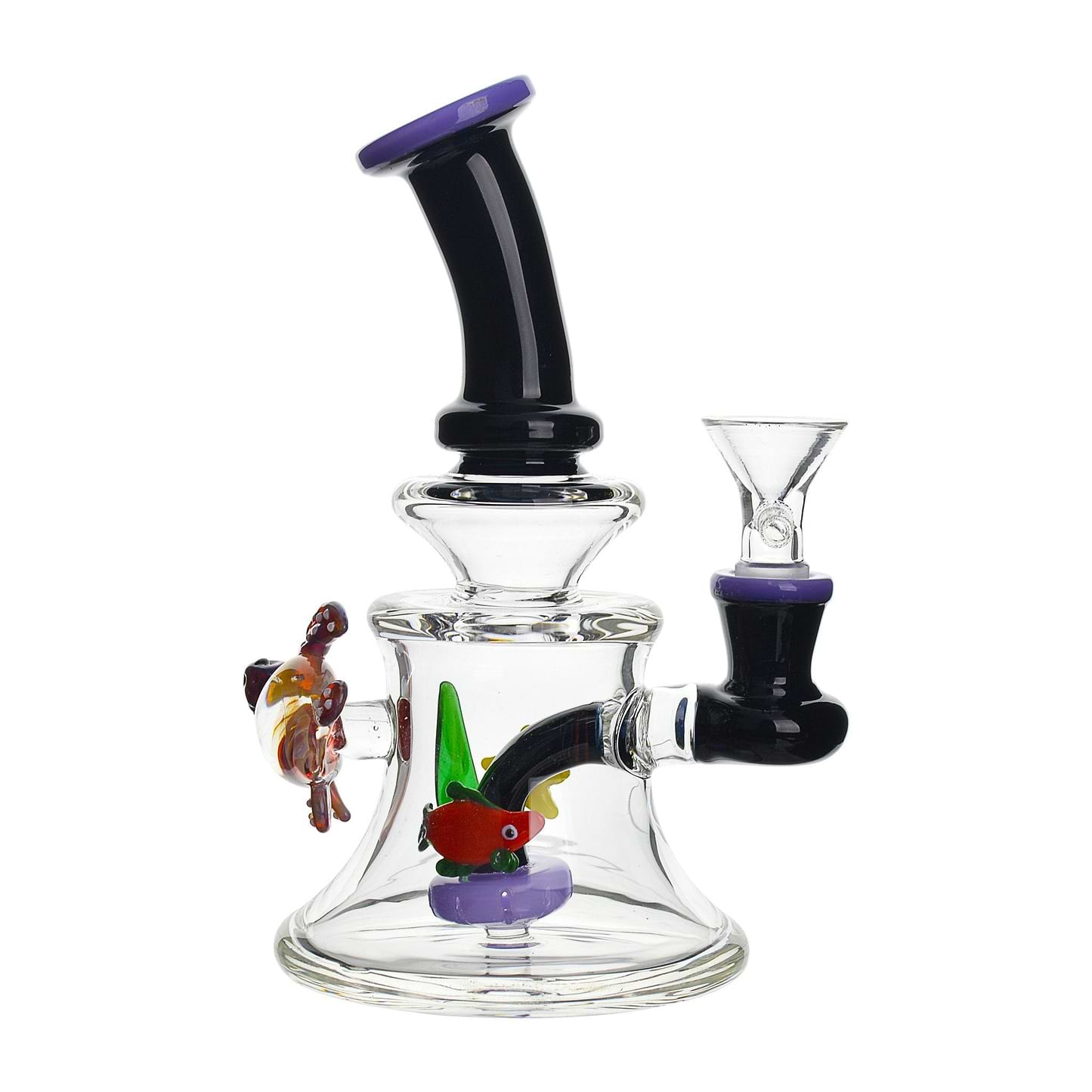7-inch clear glass bong smoking device built-in ash catcher colorful fish 2 turtle figures inside an aquarium look