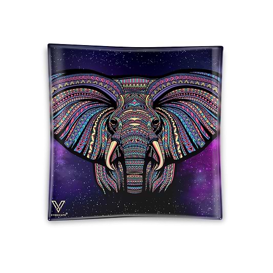 V Syndicate Elephant Square Glass Ashtray - 4.5in