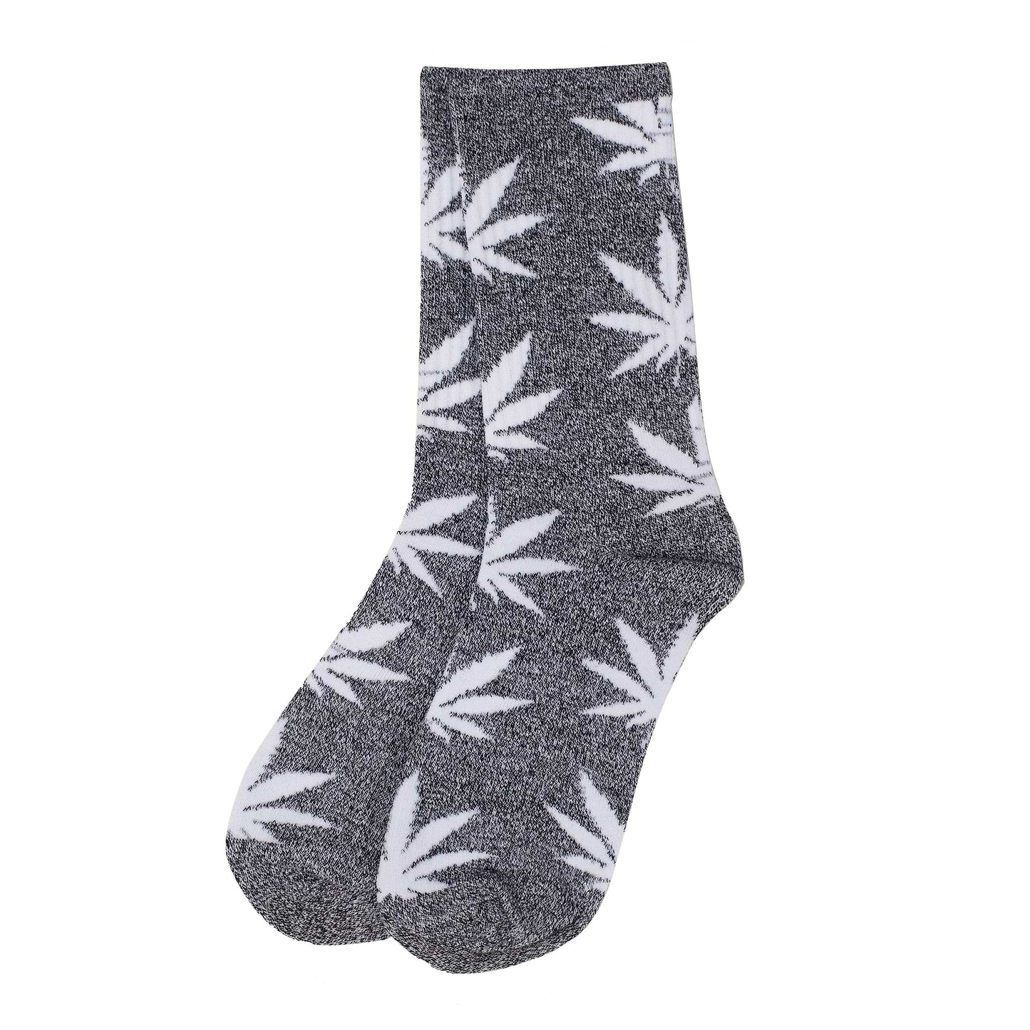 A pair of colorful adult socks footwear with funky Grey Scale weed leaf design
