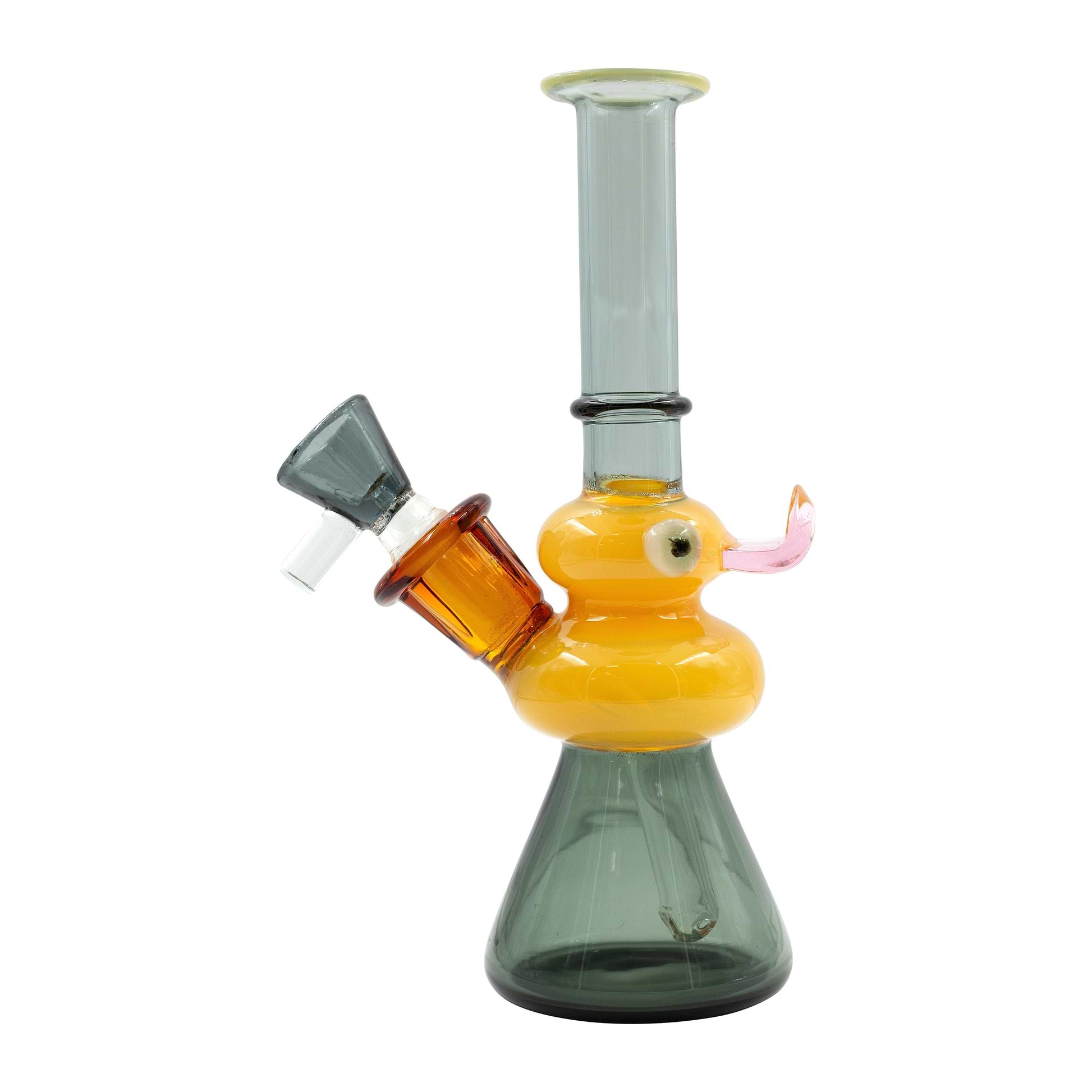 Portable 6.5-inch glass beaker bong with downstem splashguard in cute duck design