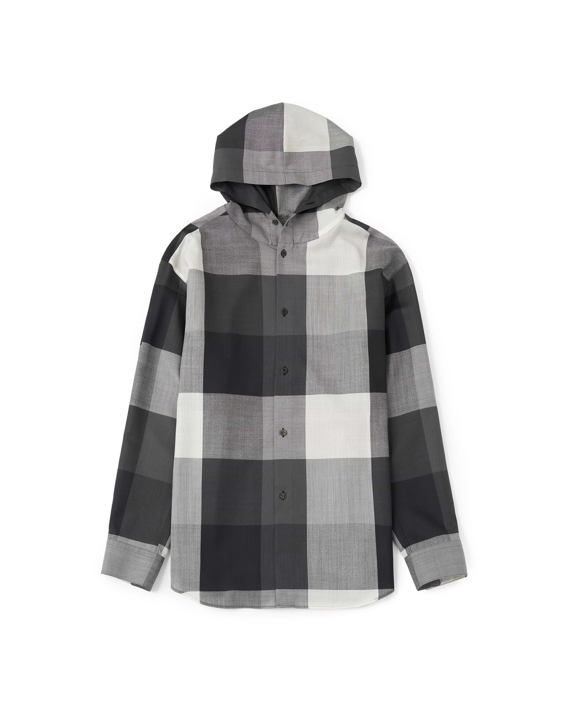 未使用　OVERCOATウールシャツ オフホワイト サイズ1 OVERCOAT】フードライトウールシャツ | モノトーン | チェック | F