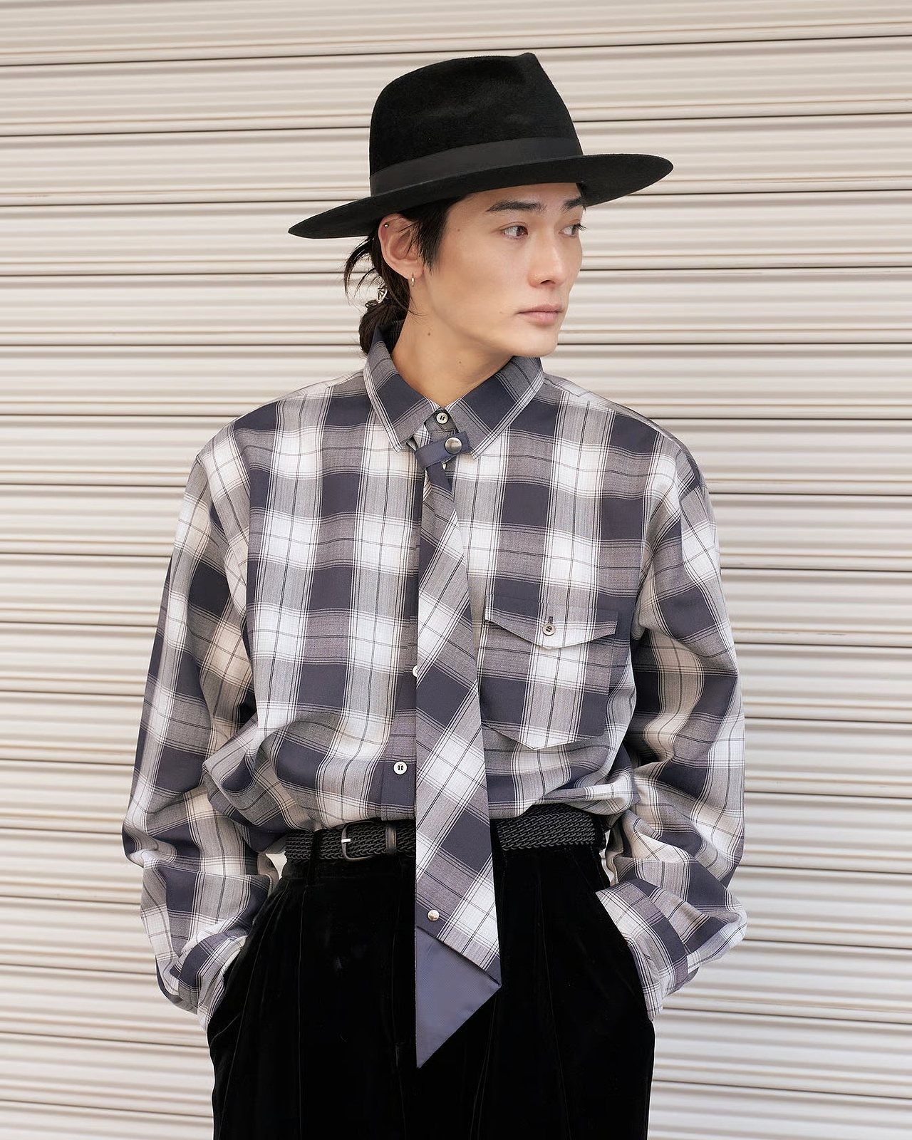 【定価66,000円】タム・tamme オンブレシャツ　サイズ1 ブラック Tamme】オンブレチェックネクタイシャツ | 定番人気 | ロングスリーブ