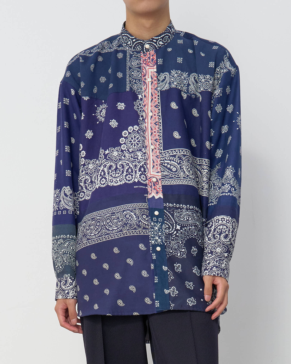 【23AW】バンダナパッチワークロングスリーブシャツ（ネイビー）