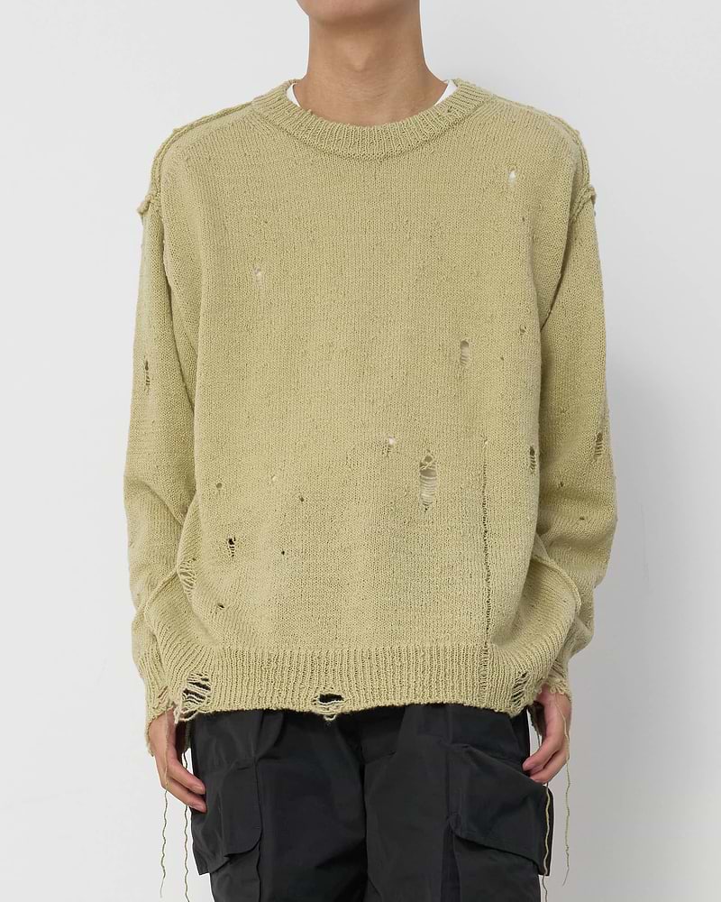 JOHN MASON SMITH】オーバーサイズ クルーネックダメージニット 
