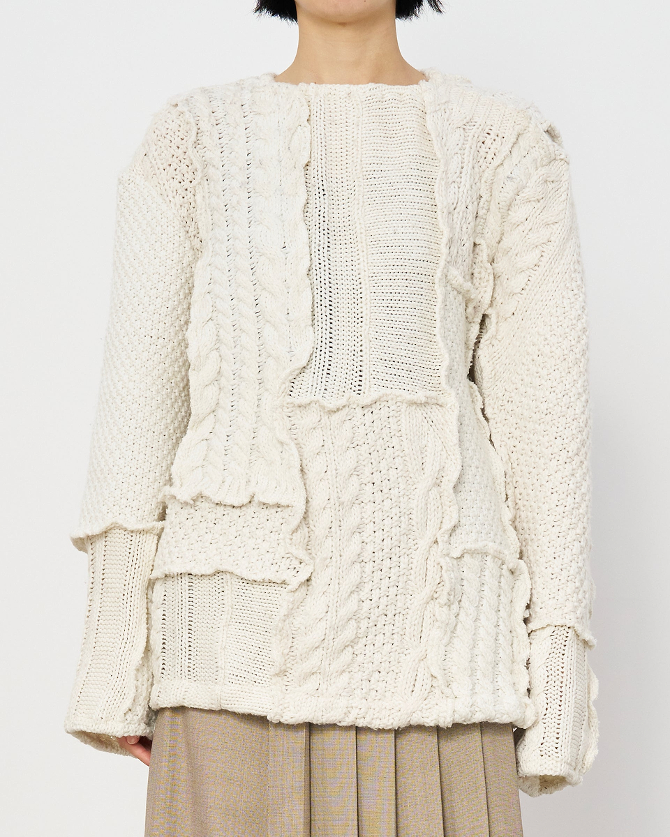 【23AW】オーバーサイズパッチワークケーブルクルーネック