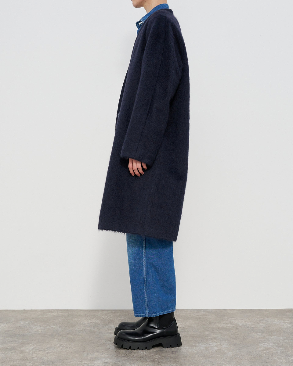 【23AW】モヘアシルクジャージーノーカラーコート