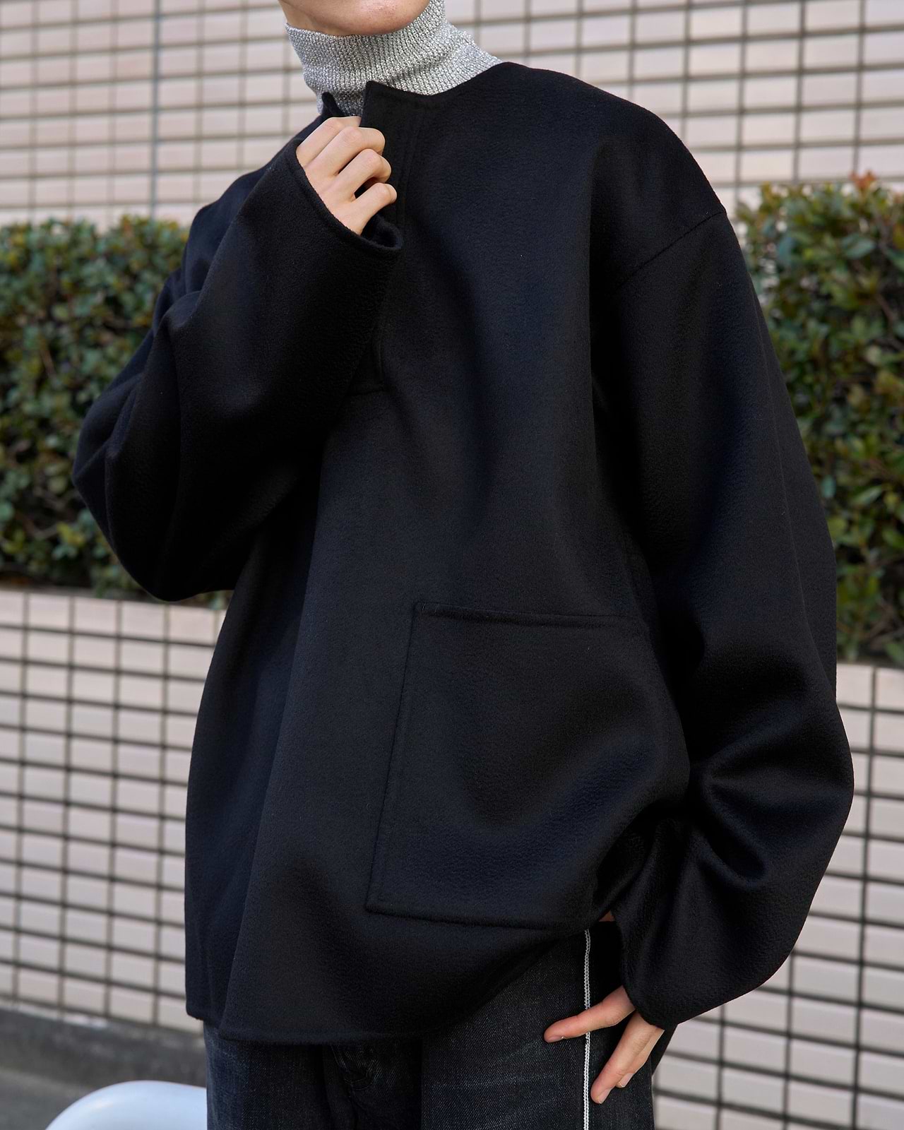 POSTELEGANT】カシミヤウールリバートップ（ブラック） – ファッション 