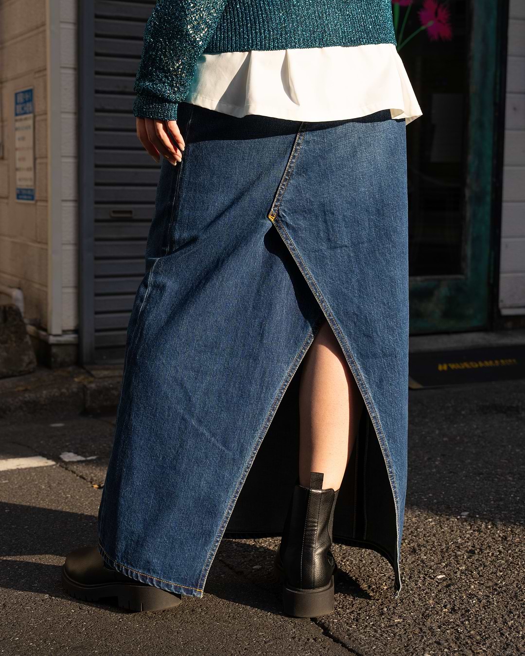 beautiful people】セルビッチブリーチデニムタイトスカート  