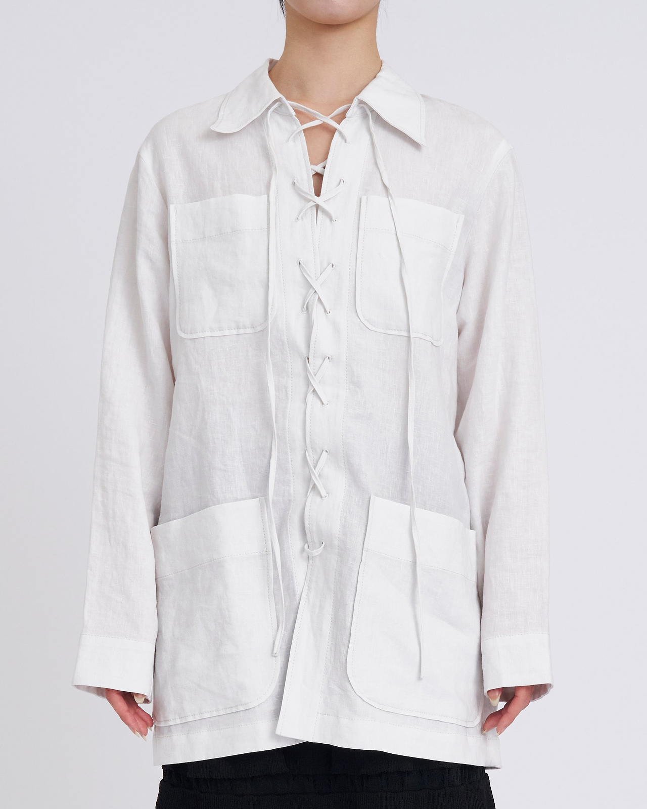 【25SS】リネンレースアップシャツ