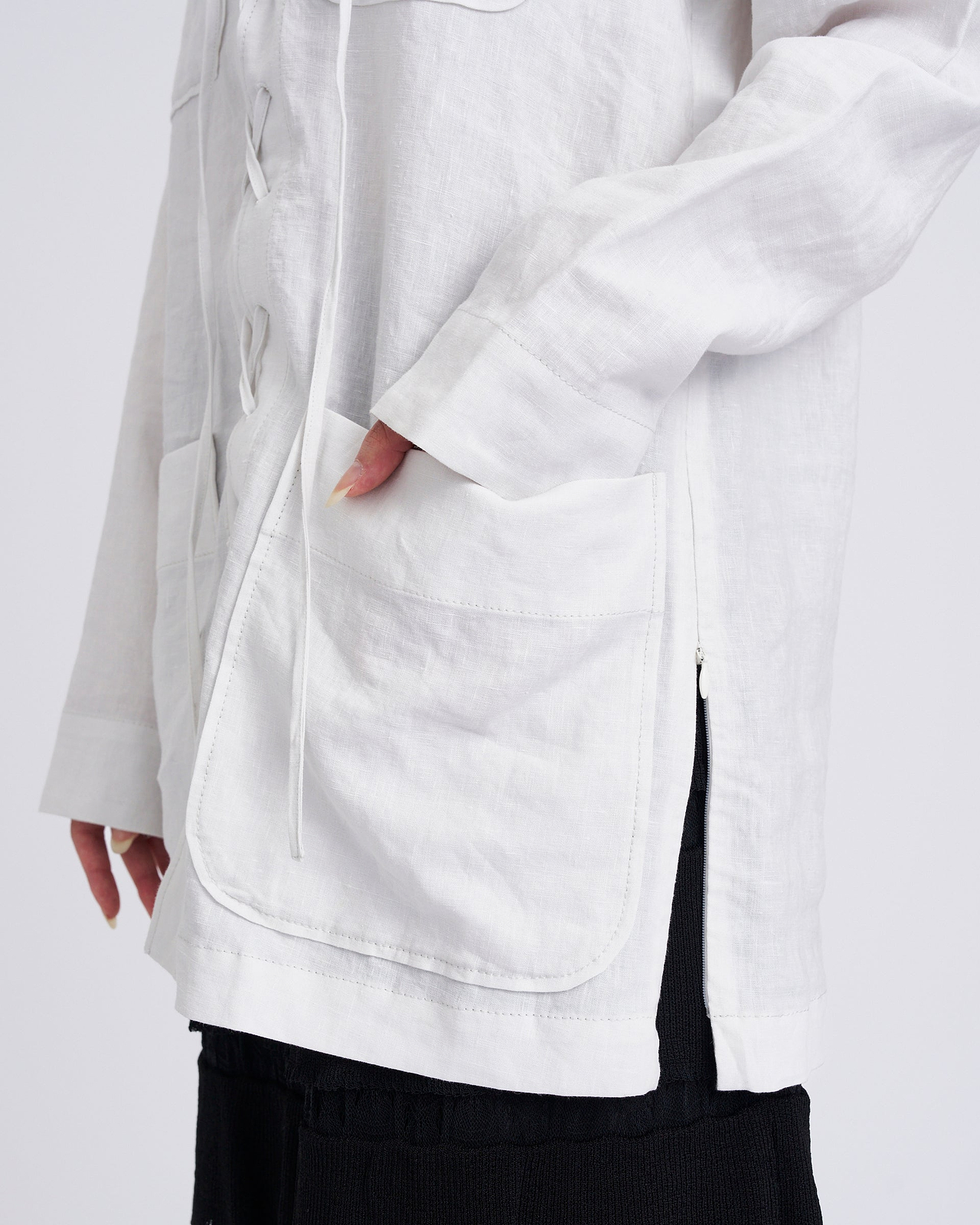【25SS】リネンレースアップシャツ