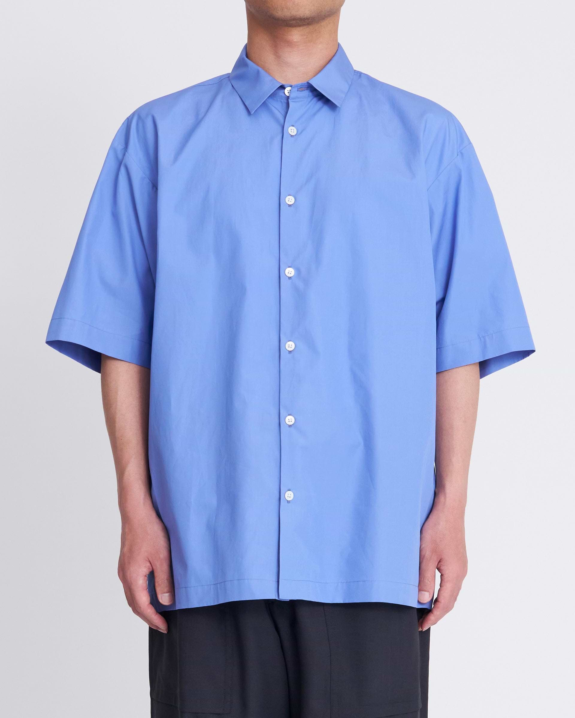 ATON　半袖シャツ　ブルー ATON シャツ ATON COTTON LAWN OS SHORT-SLEEVE SHIRTS メンズ