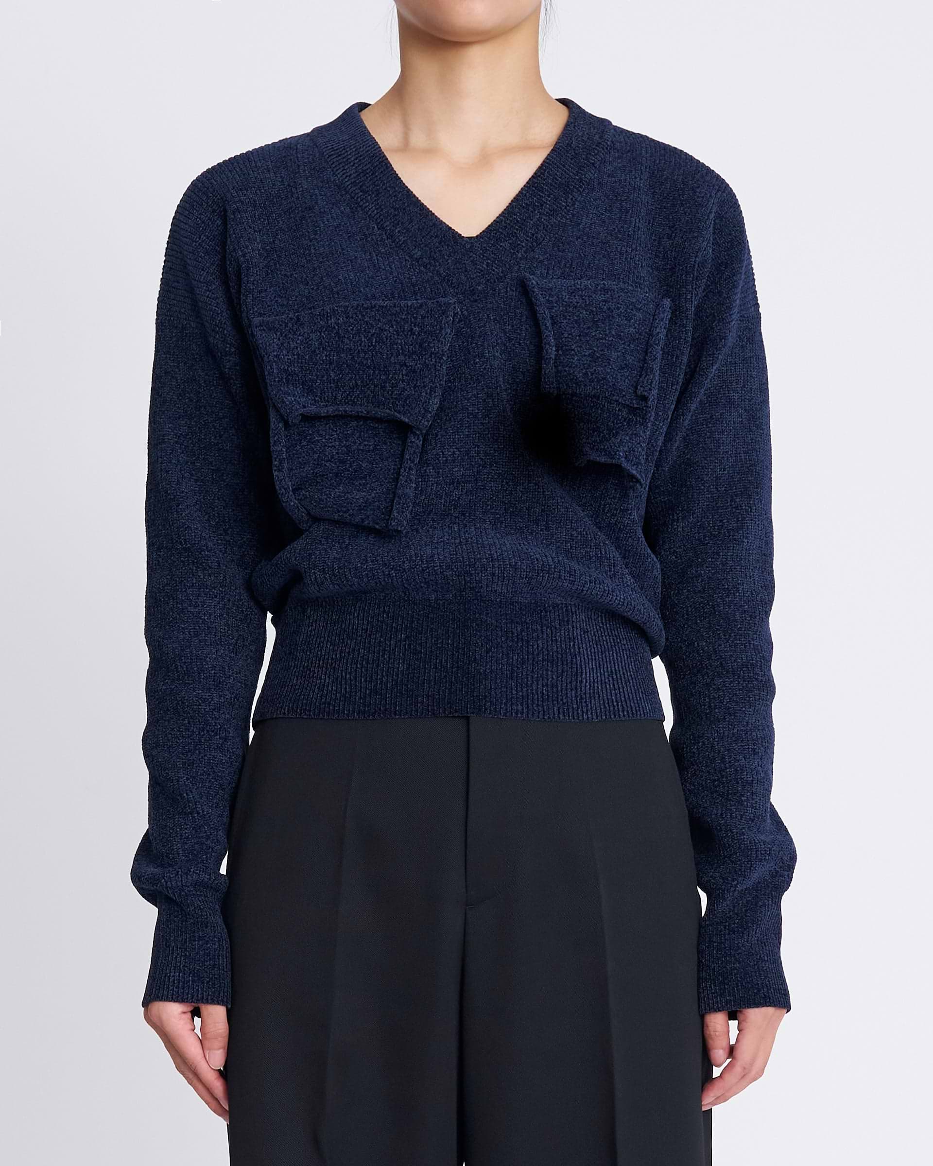 kotohayokozawa】T*D* Vネックニットトップ ネイビー | 海外製 プル