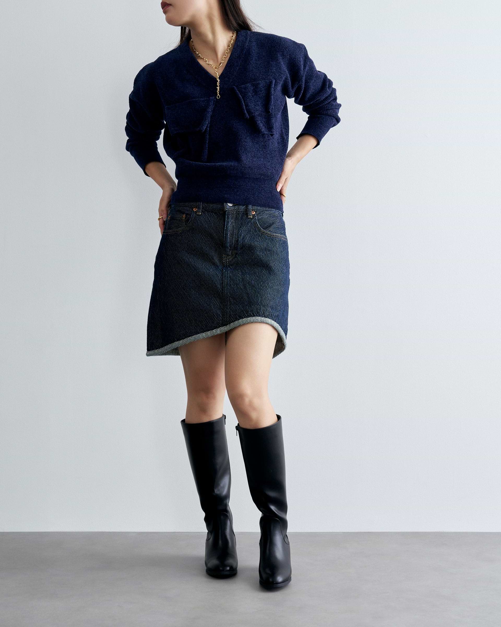 kotohayokozawa】T*D* Vネックニットトップ ネイビー | 海外製 プル