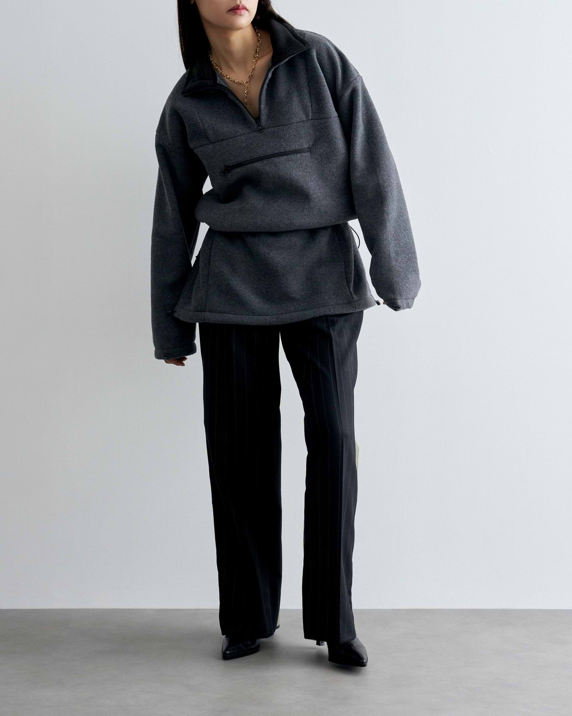 Libelice フリース・プルオーバー ブラック&グレー XL ビーンズ