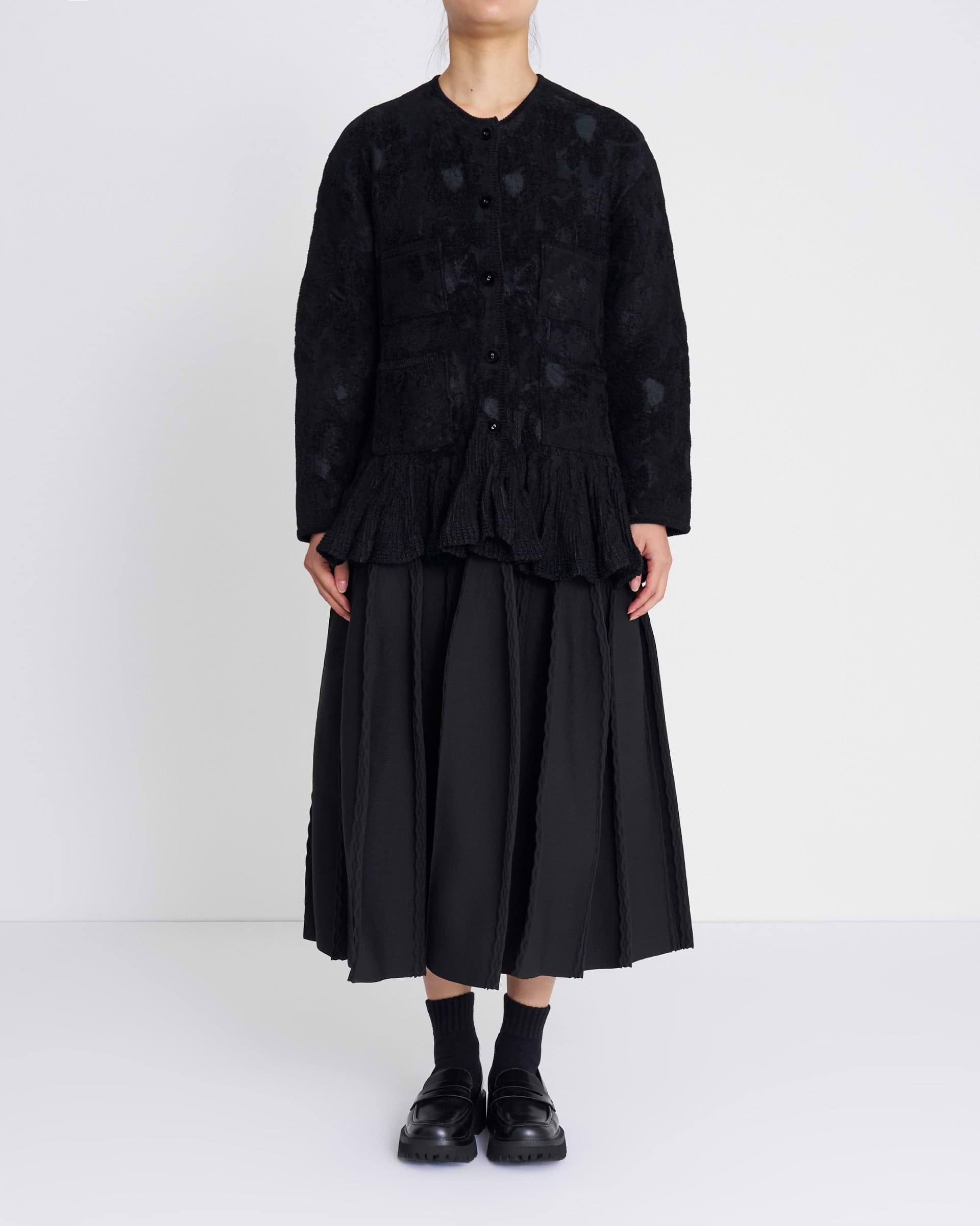 ODAKHA】コンビネーションプリーツブラックスカート – ファッション