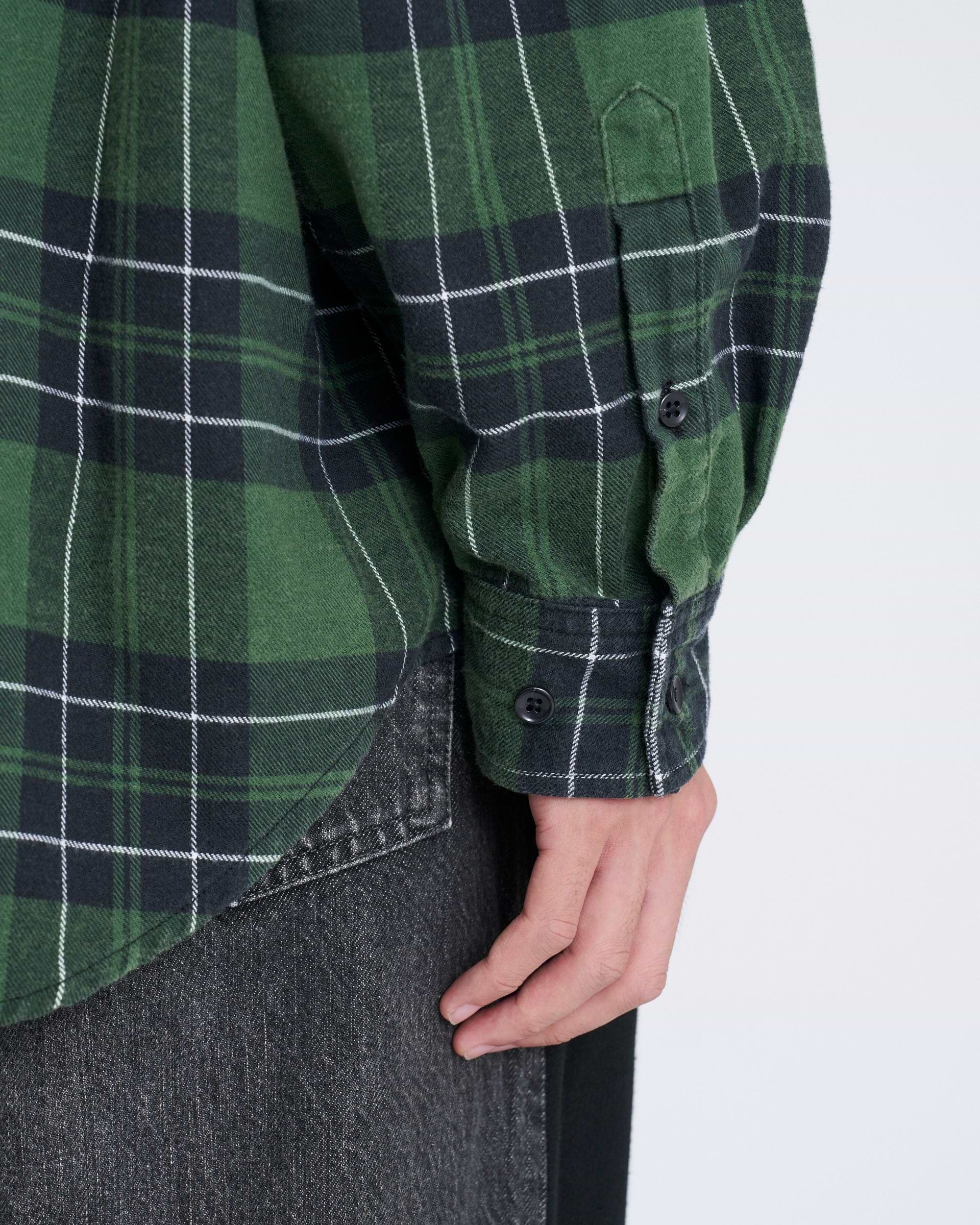 INSCRIRE】フランネルルーズフィットショートパンツ グリーン | 日本製