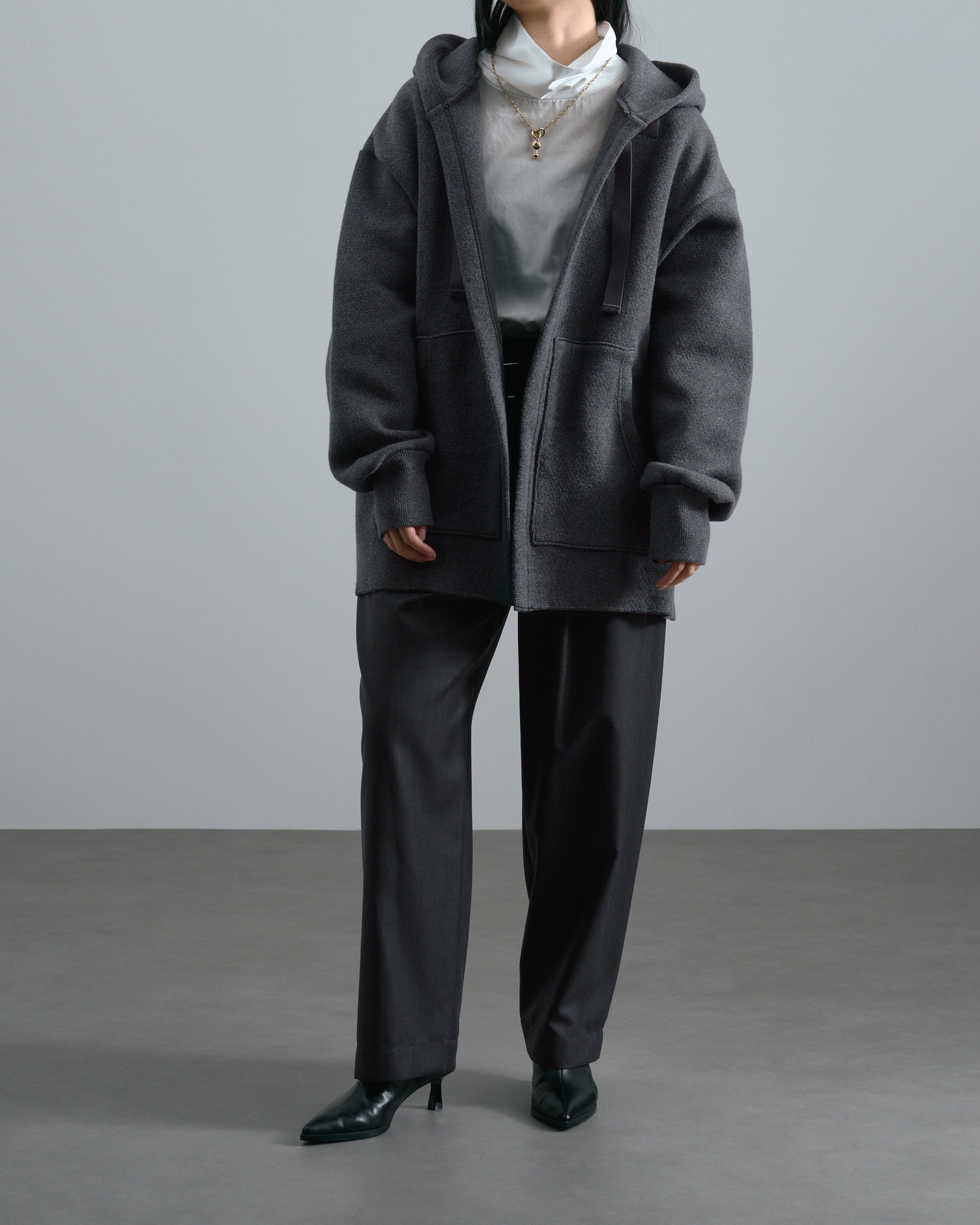 ATON】コットンシルクローンハイネックオーバーシャ​​ツ