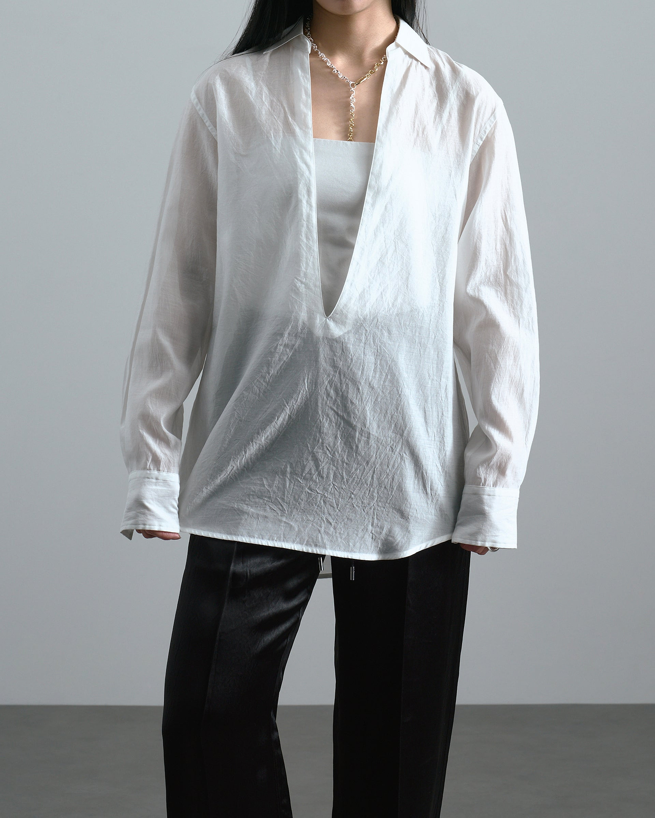 【26SS】ディープVネックコットンシルクシャツ