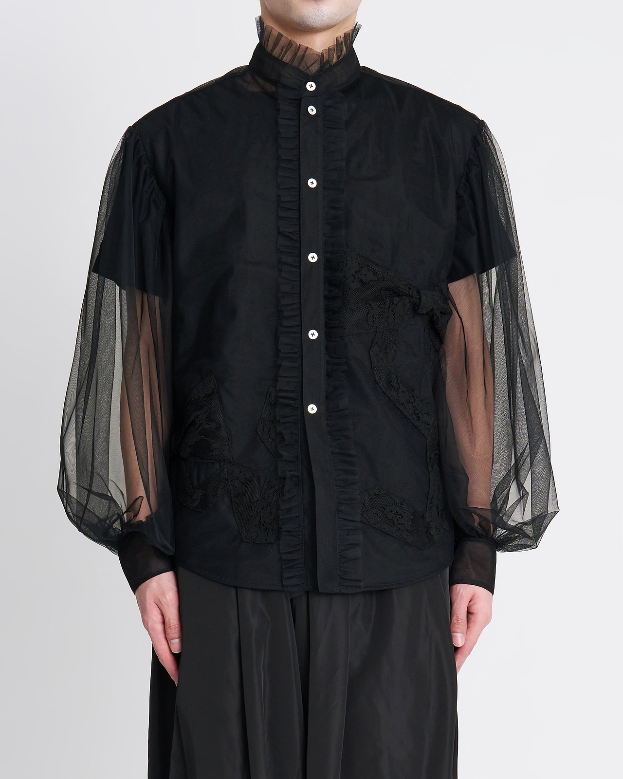 【26SS】リボンディテールチュールシャツ