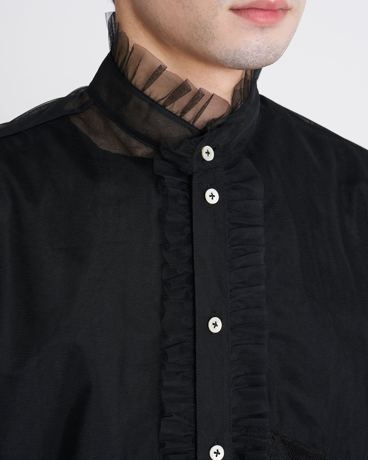 【26SS】リボンディテールチュールシャツ