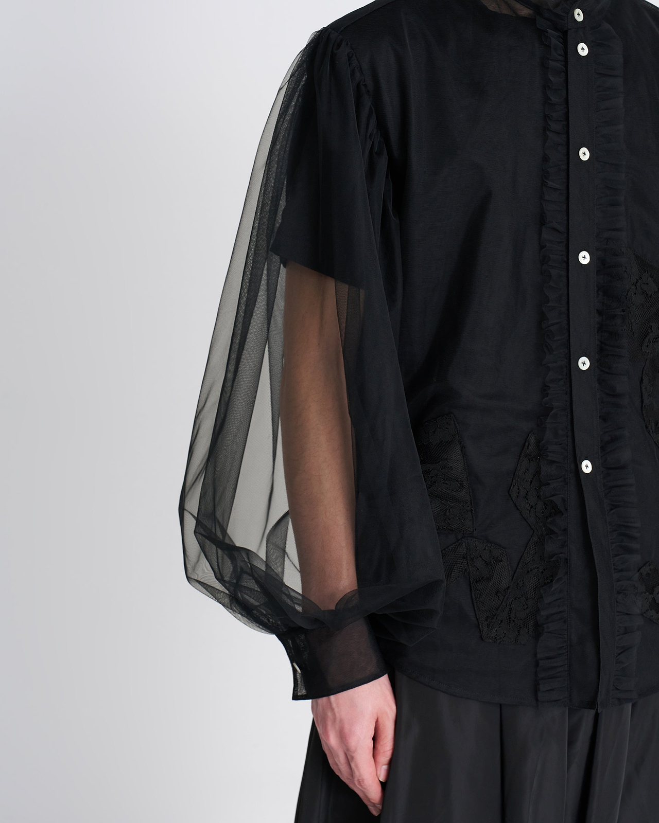 【26SS】リボンディテールチュールシャツ