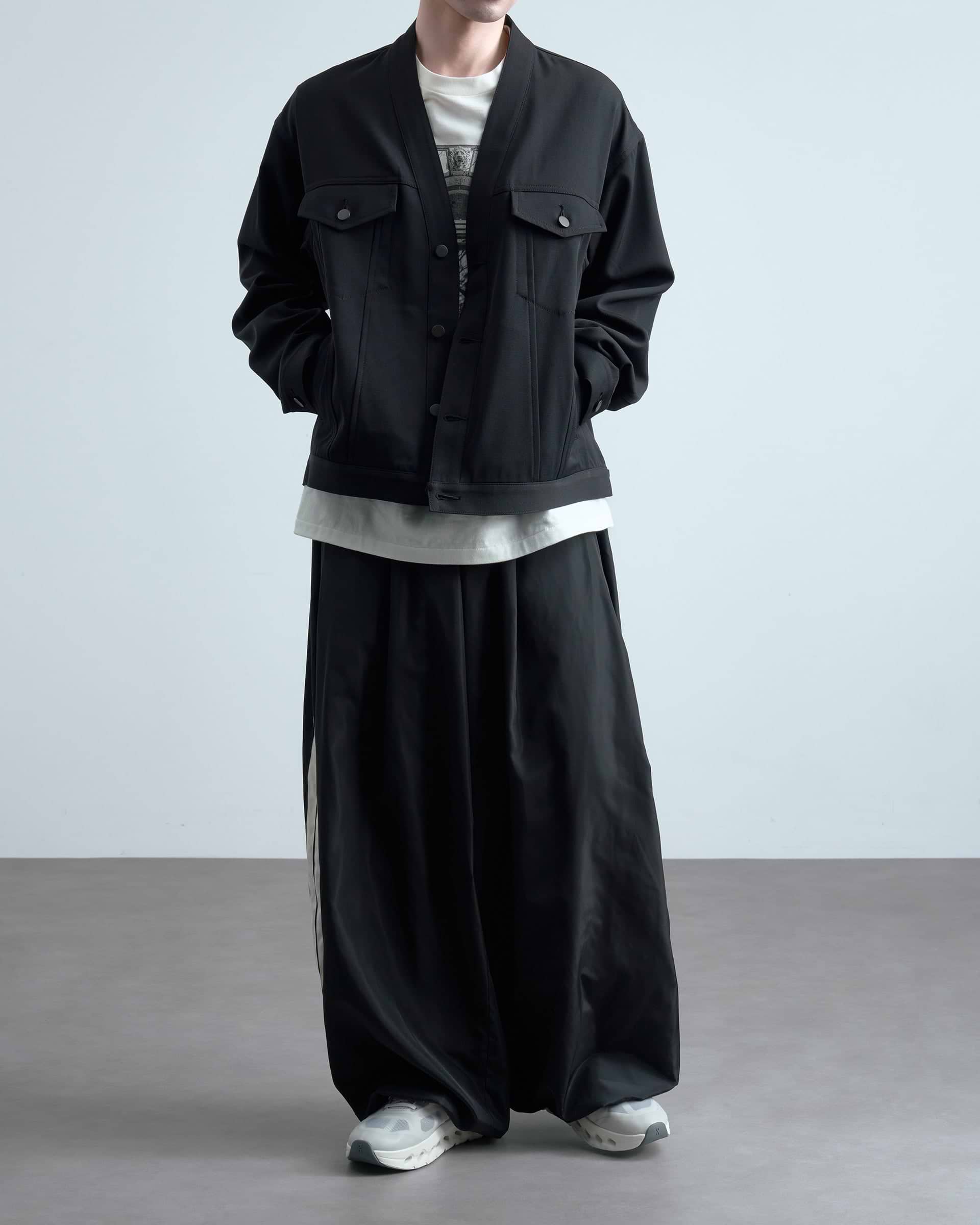viviano men's 26ss バルーンパンツ VIVIANO】サイドラインバルーンパンツ | ブラック ホワイト | ワイド