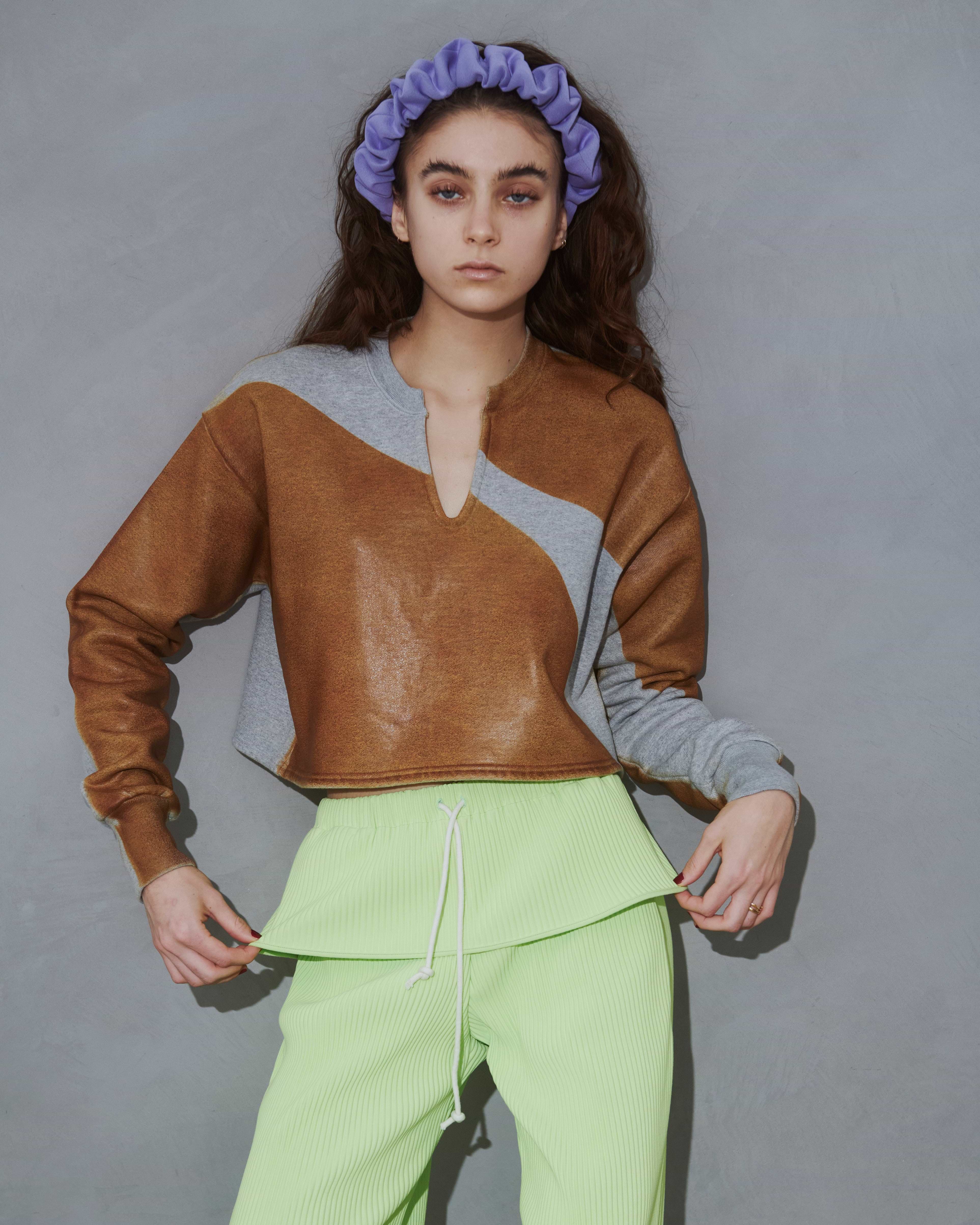 kotohayokozawa】ヘザーレザートップ ブラウン | 日本製 Vネック| F