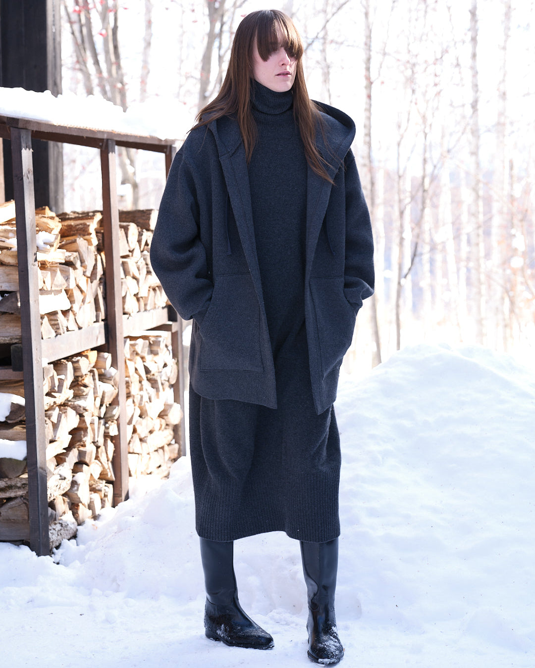 【25AW】コットンカシミアニットフーディー