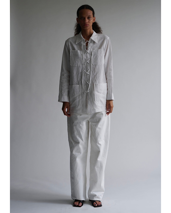 【25SS】リネンレースアップシャツ