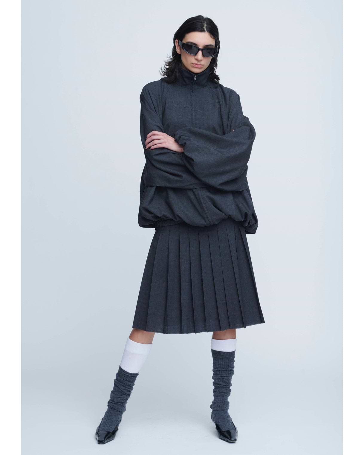 INSCRIRE】ウールトラックジャケット グレー | 日本製 ハイネック  