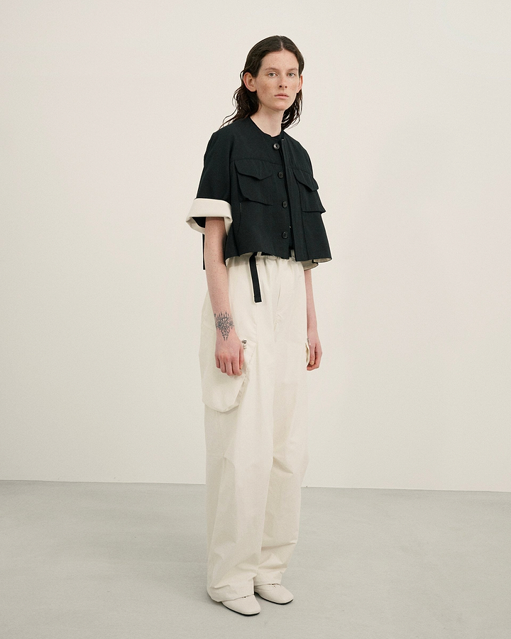 【25SS】クロップドノーカラーワークジャケット