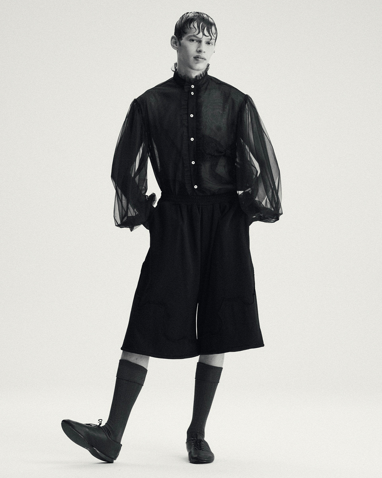 【26SS】リボンディテールチュールシャツ